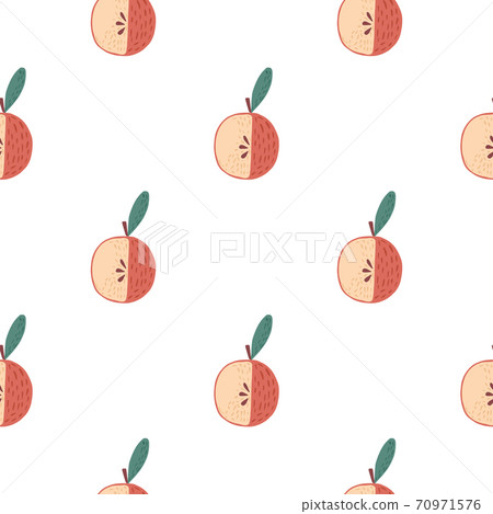 Seamless pattern with doodle apple silhouettes isolated ornament. Pink fruit print on white background. Seamless pattern with doodle apple silhouettes isolated ornament. Pink fruit print on white background. 70971576