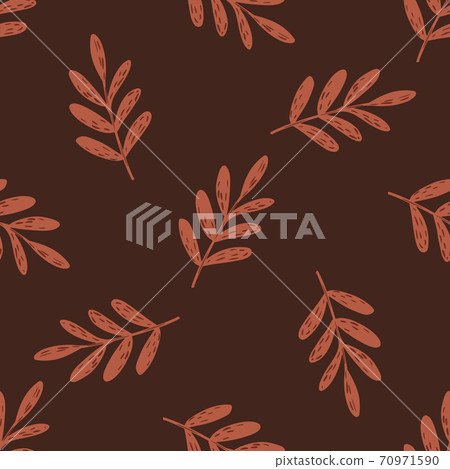 Random dark seamless pattern with leaf branches silhouettes. Maroon background. Random dark seamless pattern with leaf branches silhouettes. Maroon background. 70971590