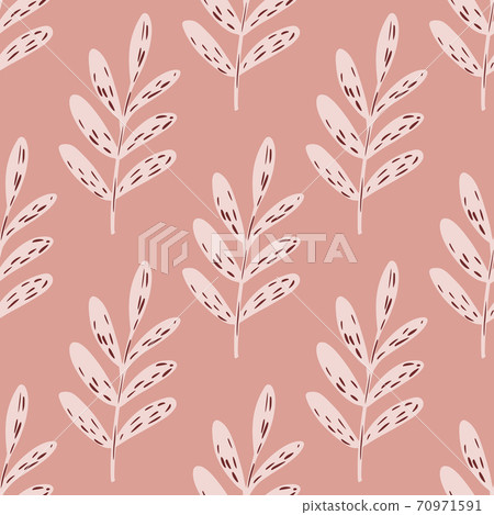 Pink palette seamless floral pattern with leaves branches. Foliage hand drawn silhouettes artwork. Pink palette seamless floral pattern with leaves branches. Foliage hand drawn silhouettes artwork. 70971591