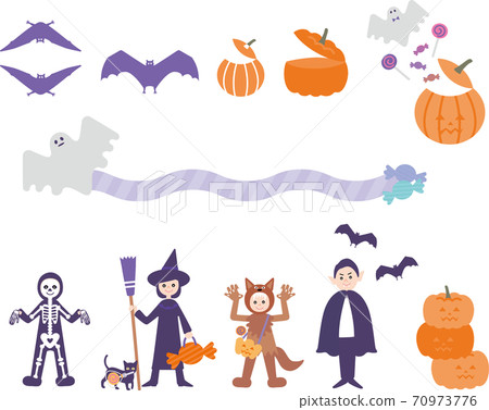 一個孩子在萬聖節假扮成女巫,狼人,吸血鬼和骨骼 一個孩子在萬聖節假扮成女巫,狼人,吸血鬼和骨骼 70973776