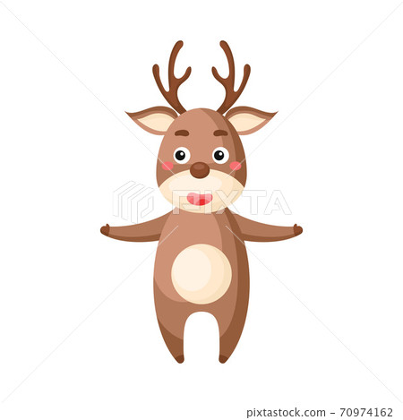 Cute funny deer print on white background. Woodland cartoon animal character for design of album, scrapbook, greeting card, invitation, wall decor. Flat colorful vector stock illustration. 70974162