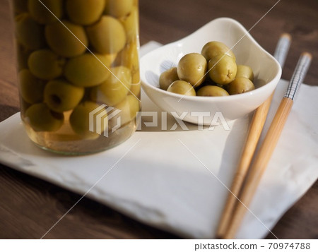 Mediterranean food pickled olives, side dish 70974788