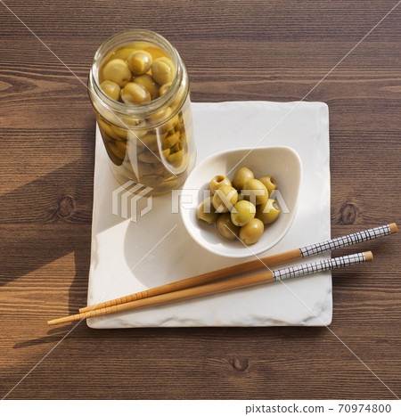 Mediterranean food pickled olives, side dish 70974800