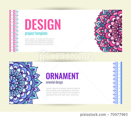 Set Mandala ornament design. Indian floral medallion banners. 70977965
