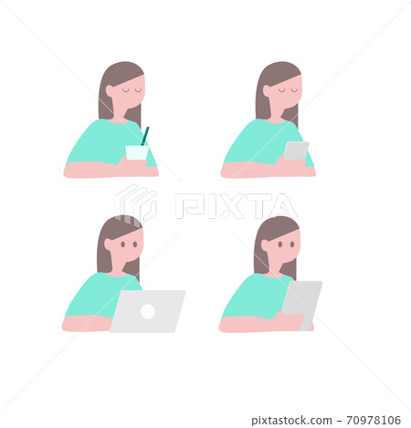 PC tablet smartphone cafe woman PC tablet smartphone cafe woman 70978106