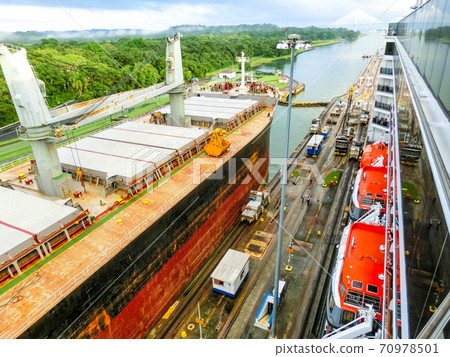 View of Panama Canal from cruise ship View of Panama Canal from cruise ship 70978501