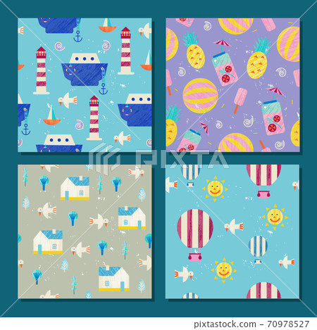 Vector set of summer childish seamless... - Stock Illustration ...