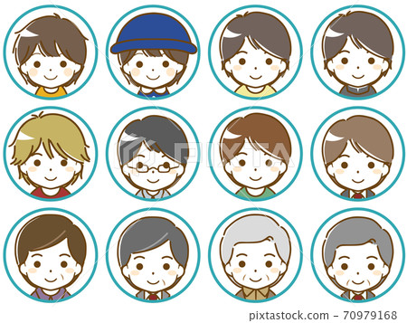 各個年齡段的男性面孔圖標 各個年齡段的男性面孔圖標 70979168