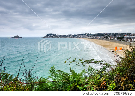 Pleneuf Val Andre beach and city landscape, Brittany, France Pleneuf Val Andre beach and city landscape, Brittany, France 70979680