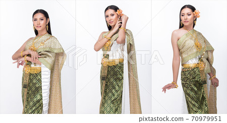 Thai Traditional Costume as National Wedding Dress, isolated white 70979951
