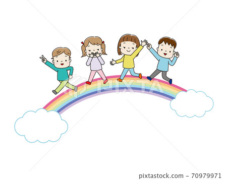 Children marching on the rainbow arch 70979971