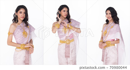 Thai Traditional Costume as National Wedding Dress, isolated white 70980044
