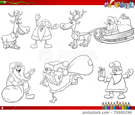 Santa Claus characters set coloring book page Santa Claus characters set coloring book page 70980296