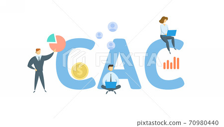 CAC, Customer Acquisition Cost. Concept with keywords, people and icons. Flat vector illustration. Isolated on white. 70980440