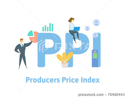 PPI, Producers Price Index. Concept with keywords, people and icons. Flat vector illustration. Isolated on white. 70980441