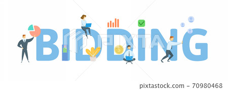 Bidding. Concept with keyword, people and icons. Flat vector illustration. Isolated on white. 70980468