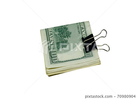 Bundle of bills of american one hundred dollars in paper clip isolated on white background Bundle of bills of american one hundred dollars in paper clip isolated on white background 70980904