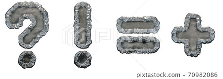 Set of symbols question mark, exclamation, equals mark, plus made of industrial metal on white background 3d 70982086