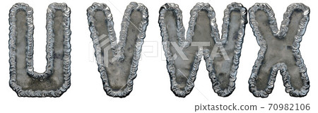Set of capital letters U, V, W, X made of industrial metal isolated on white background. 3d 70982106