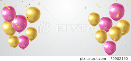 balloons gold pink celebration frame background. - Stock Illustration ...