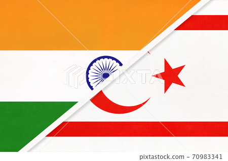India and Northern Cyprus or TRNC, symbol of national flags from textile. India and Northern Cyprus or TRNC, symbol of national flags from textile. 70983341