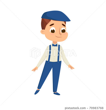 Little Boy in Elegant Clothes and Cap, Cute Boy Wearing Dress up Clothes Cartoon Style Vector Illustration 70983788