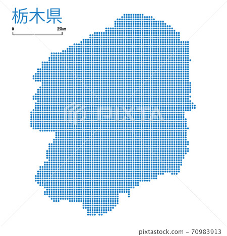 Detailed map of Tochigi Prefecture Kanto region | Illustration of a map of dot representation by prefecture Vector data 70983913