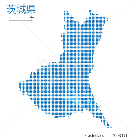 Detailed map of Ibaraki Prefecture Kanto region | Illustration of a map of dot representation by prefecture Vector data 70983914