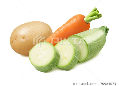 Fresh carrot, potato and squash isolated on white background Fresh carrot, potato and squash isolated on white background 70984073