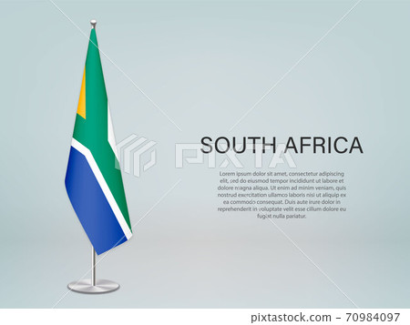 South Africa hanging flag on stand. Template forconference banne South Africa hanging flag on stand. Template forconference banne 70984097