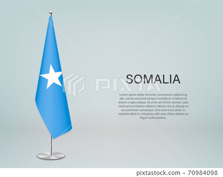 Somalia hanging flag on stand. Template forconference banner Somalia hanging flag on stand. Template forconference banner 70984098