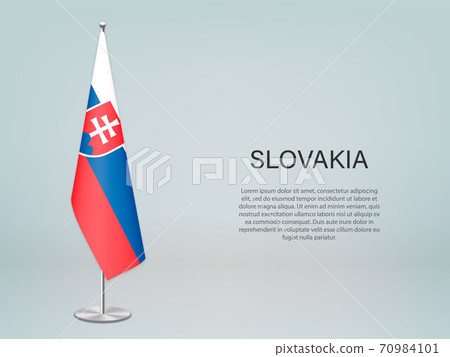 Slovakia hanging flag on stand. Template forconference banner Slovakia hanging flag on stand. Template forconference banner 70984101