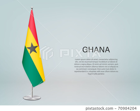 Ghana hanging flag on stand. Template forconference banner 70984204