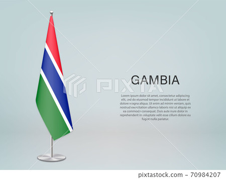 Gambia hanging flag on stand. Template forconference banner 70984207