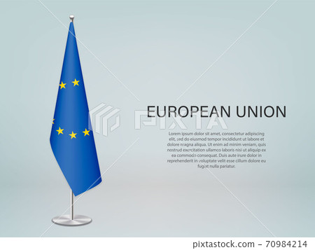 European Union hanging flag on stand. Template forconference ban European Union hanging flag on stand. Template forconference ban 70984214