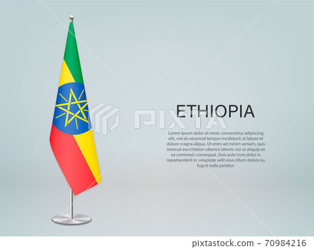 Ethiopia hanging flag on stand. Template forconference banner Ethiopia hanging flag on stand. Template forconference banner 70984216