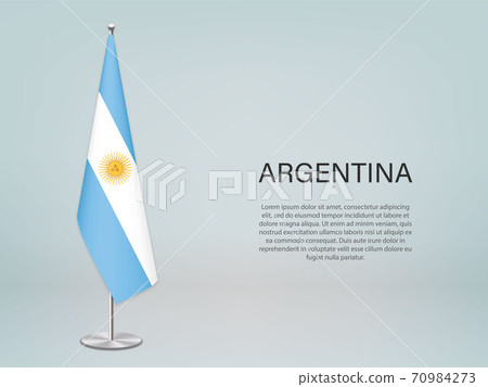 Argentina hanging flag on stand. Template forconference banner Argentina hanging flag on stand. Template forconference banner 70984273