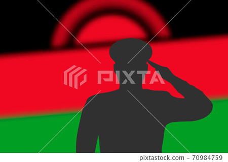Solder silhouette on blur background with Malawi flag. 70984759