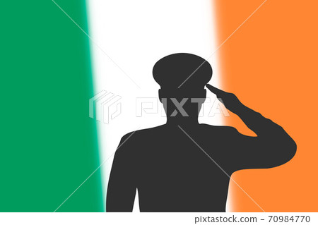 Solder silhouette on blur background with Ireland flag. 70984770