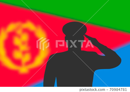 Solder silhouette on blur background with Eritrea flag. 70984781