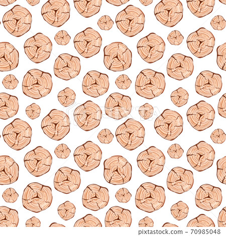 Watercolor natural wood seamless pattern. Hand drawn background with stumps, tree cuts, logs isolated on white background Watercolor natural wood seamless pattern. Hand drawn background with stumps, tree cuts, logs isolated on white background 70985048