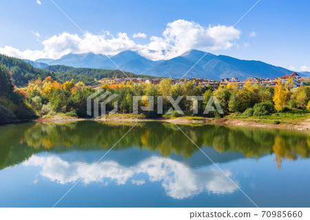 Bansko autumn panorama with lake, Bulgaria 70985660