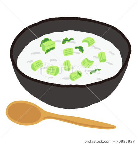 Nanakusa-gayu and a wooden spoon in a black bowl 70985957