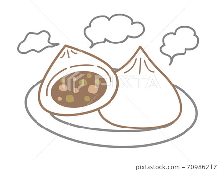 Warm meat bun on a plate 70986217