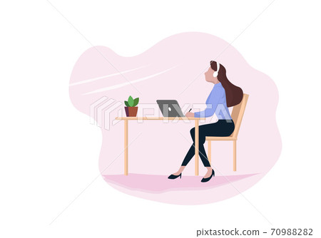 A business woman using a laptop computer... - Stock Illustration ...