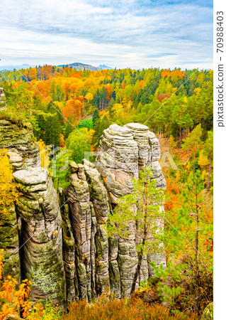Colorful autumn landscape and sandstone rocks 70988403
