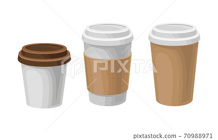 Cardboard Coffee Paper Cup with Closed Lid for Takeaway Drink Vector Set Cardboard Coffee Paper Cup with Closed Lid for Takeaway Drink Vector Set 70988971