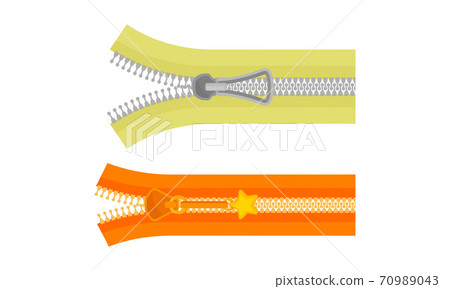 Zip Fastener with Protruding Teeth and Slider Vector Set 70989043