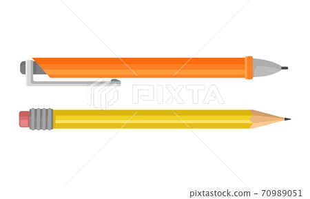 Pen and Graphite Pencil as Writing or Drawing Instrument Vector Set 70989051