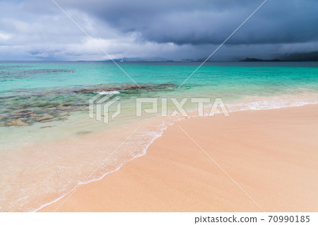Empty beach. Coastal landscape with azure sea 70990185